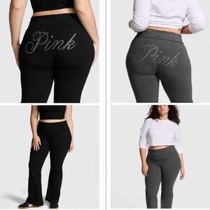 Victoria secret PINK grey black bling Foldover Flare legging LARGE REGULAR